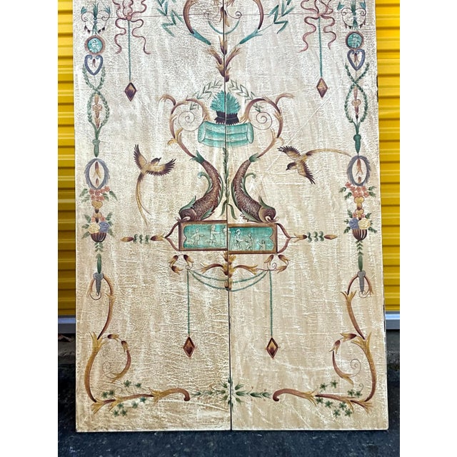 Wood French Neo-Classical Style Painted Four Panel Screen or Wall Art Att. Maitland-Smith For Sale - Image 7 of 9