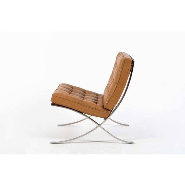 Brown Mid Century Brown Leather Barcelona Chair by Mies Van Der Rohe for Knoll, 1983 For Sale - Image 8 of 15