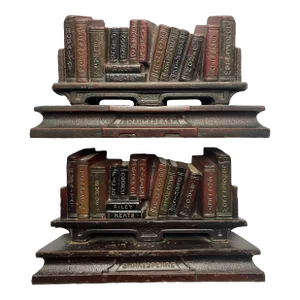 1930’s Heavy Cast Iron Bookends Shakespeare/Keats/Longfellow Etc Books-A Pair