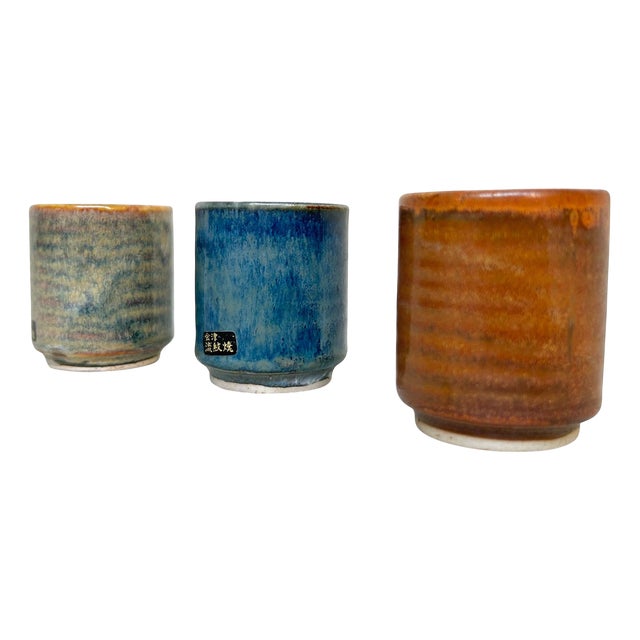 Vintage Japanese Yunomi Tea Cups, Aizu Ryōryō-Yaki, 1970s, Set of 3 For Sale