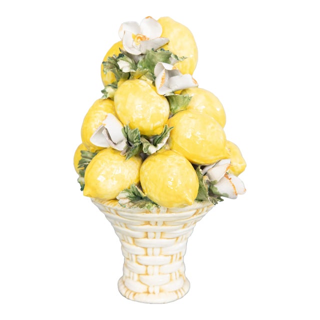 Vintage Italian Majolica Lemons & Flowers Topiary Centerpiece For Sale