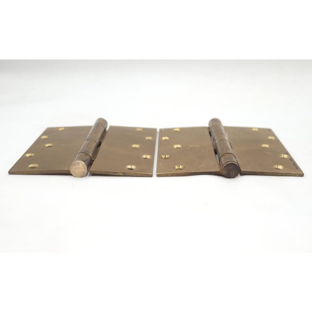 Pair of Vintage 6 X 6 In. Polished Brass Stanley Ball Bearing Door Hinges For Sale - Image 6 of 7
