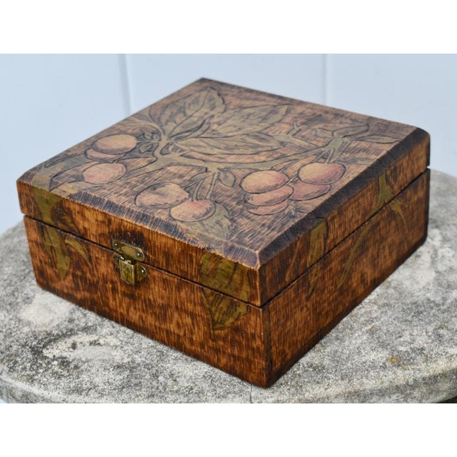 Vintage Pyrography Carved Lidded Box W/Leaves & Fruit For Sale - Image 4 of 13