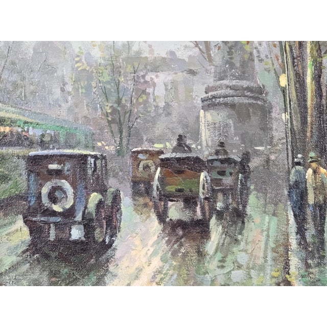 Gray 1970s J. Gaston Signed Painting of Paris Street Scene With Street Cars & Figures For Sale - Image 8 of 13