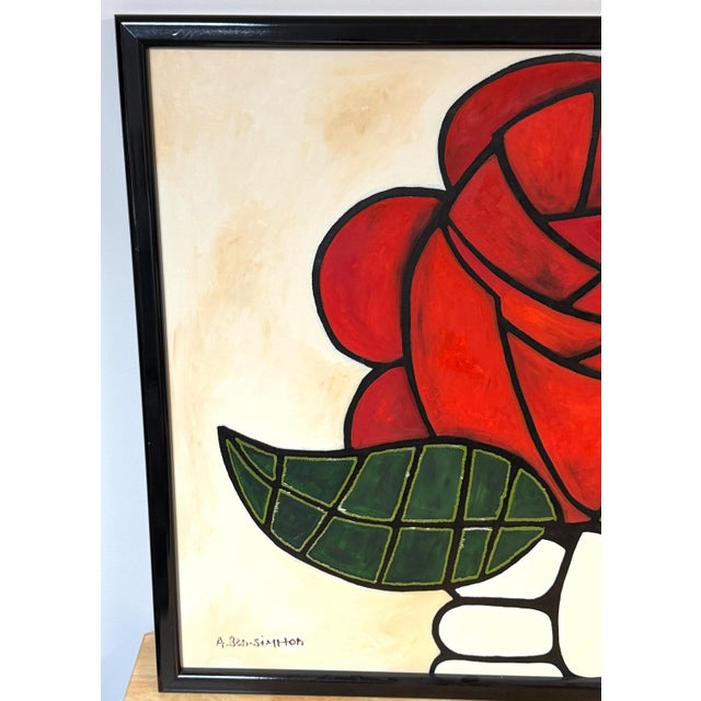 Avi Ben Simhon Monumental Modernist Red Rose Painting For Sale - Image 11 of 14