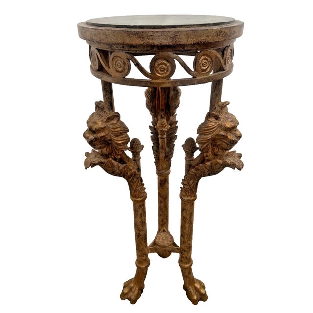 1970s Neoclassical Revival Empire Style Plant Stand Pedestal Griffins Paw Feet Tripod For Sale In Palm Springs - Image 6 of 11