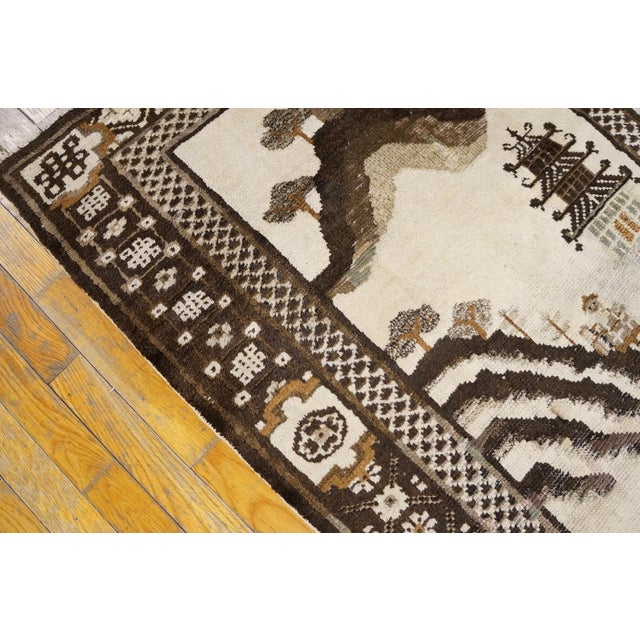 1920s Ivory Scene Pictorial Antique Chinese Bao Tou Rug 3' X 5' 2" Handknotted Wool Carpet For Sale - Image 4 of 8