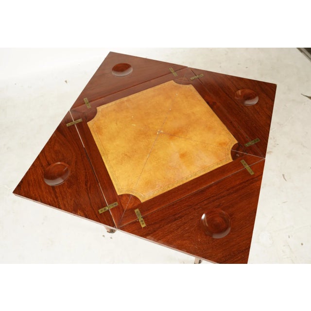 English An English Sheraton Mahogany and Satinwood Inlaid Handkerchief Table Early 20th Century, Leather Top From the Estate of Bob Newhart For Sale - Image 3 of 8