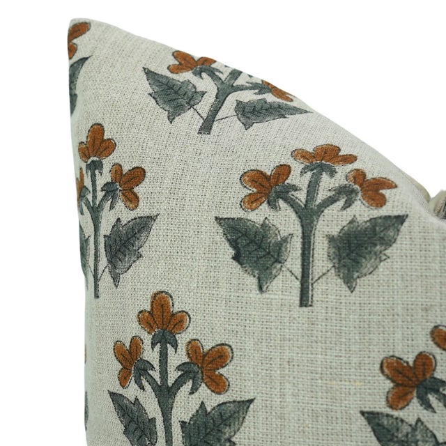 Handcrafted Pillow Cover With Block Prints Thick Linen 20x20 Inch -Chahat For Sale - Image 4 of 4