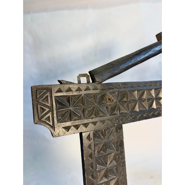 Brown Antique Chip-Carved Tramp Art Frame Axe Motif For Sale - Image 8 of 11