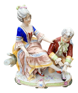 Hand-Painted Porcelain Figurine Group of Italian Rococo Courtship Scene in the 18th-Century from Gräfenthal, Germany, 1960s