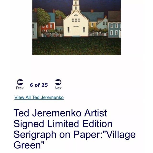 Paper Ted Jeremenko Signed Limited Edition Serigraph on Paper “Village Green” For Sale - Image 7 of 9