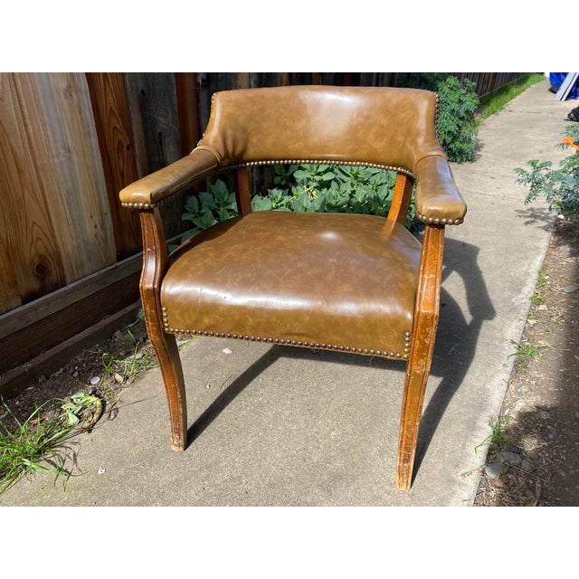 Sale ヴィンテージ  本革レザー　70’s  チークチェア Vintage Leather Accent Chair | Chairish