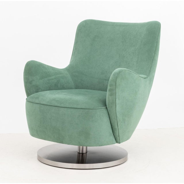 Metal Vladimir Kagan Barrel Swivel Chair and Ottoman For Sale - Image 7 of 13