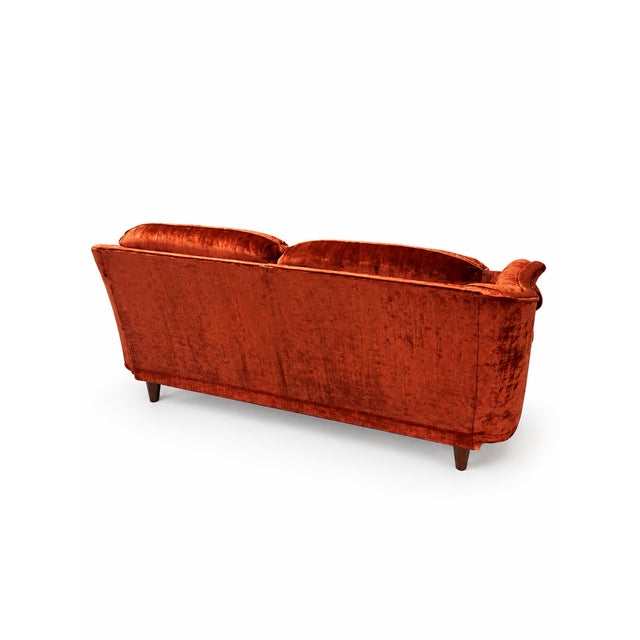 1970s Burnt Orange Crushed Velvet Curved Loveseat For Sale - Image 4 of 10