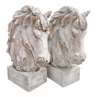Large Plaster Horse Head Sculptures - a Pair For Sale
