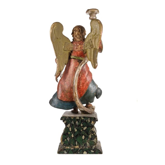 Red 17th Century Venetian Polychrome & Giltwood Angel Torchères - A Pair For Sale - Image 8 of 10