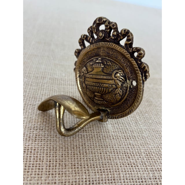Baroque Antique Louis XVI French Cast Brass Wall Coat Hook Neoclassical Urn Ribbons For Sale - Image 3 of 8