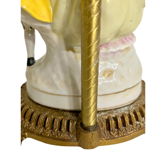 Vintage French Porcelain Courting Couple Boudoir Table Lamps With Ormolu Bases – Rococo Style - a Pair For Sale - Image 9 of 16