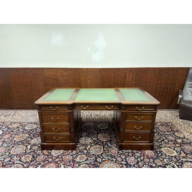 English Partner Desk in Teak and Leather For Sale - Image 4 of 18