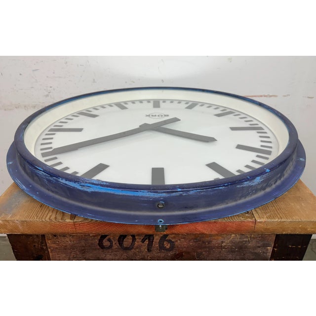 Industrial German Blue Factory Wall Clock from Burk, 1960s For Sale - Image 13 of 18
