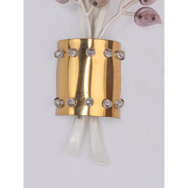 Metal Wall Sconces with Crystal Flowers, Set of 2 For Sale - Image 7 of 9