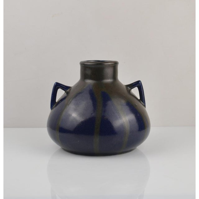 1920s Art Deco Blue Glazed Stoneware Vase by Léon Pointu, France 1920s For Sale - Image 5 of 14
