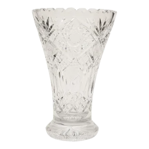 Large Bohemian Crystal Diamond Cut Flower Vase, Early 1970s