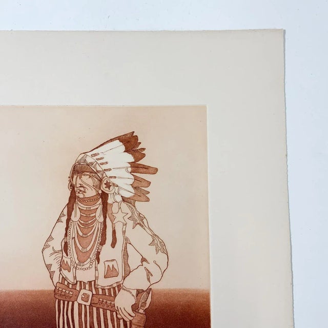 1980s 1980 Kevin Red Star Native American Crow Res Cop IV Sepia Tone Etching For Sale - Image 5 of 7
