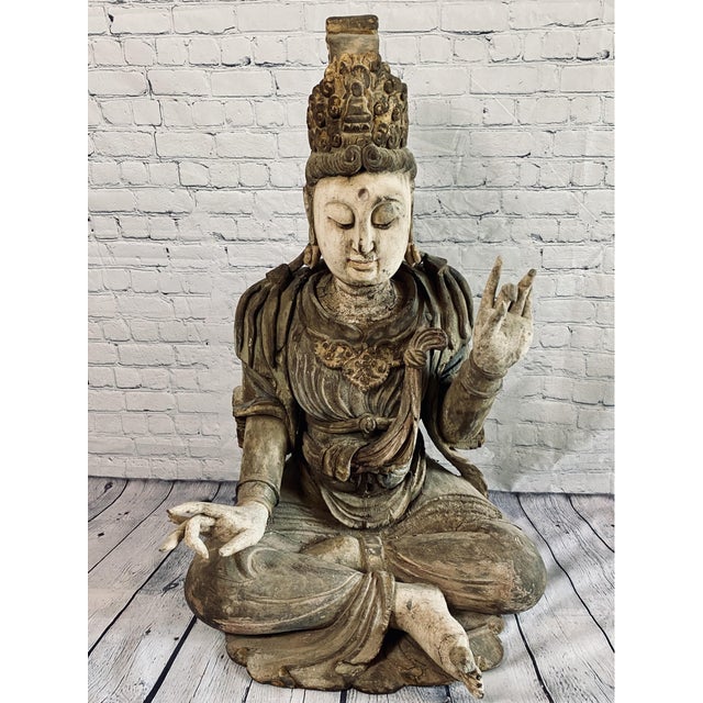 18th Century Monumental Chinese Polychromed Seated Guanyin Statute For Sale In New York - Image 6 of 18
