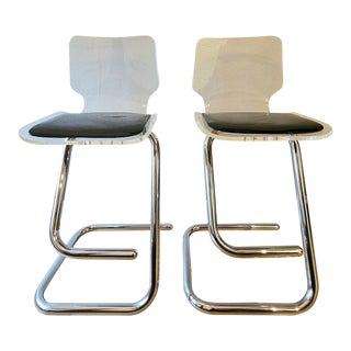 1970s Luigi Bardini Lucite and Chrome "Paperclip" Stools - Set of 2 For Sale