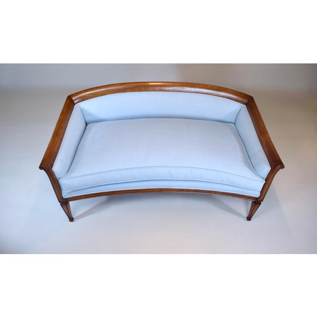 French Directoire Style Sofa, Hand Carved Cherry, Light Blue For Sale - Image 4 of 18