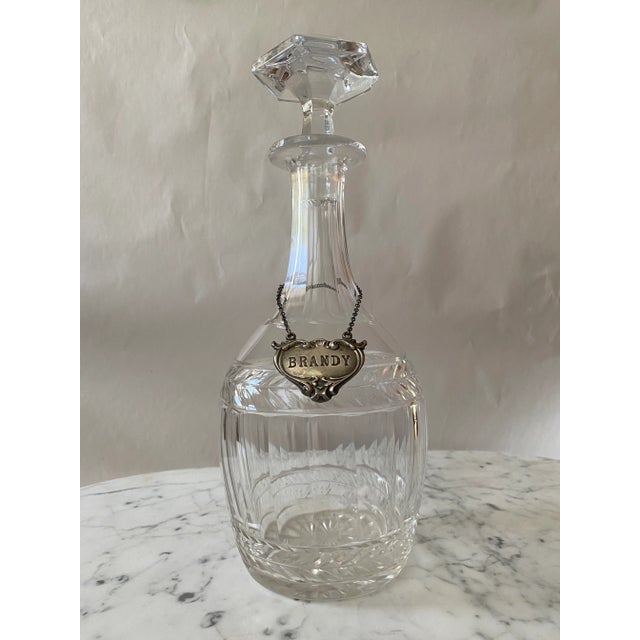 Silver Antique Singed Crystal Decanter With Sterling Silver Brandy Tag For Sale - Image 8 of 8