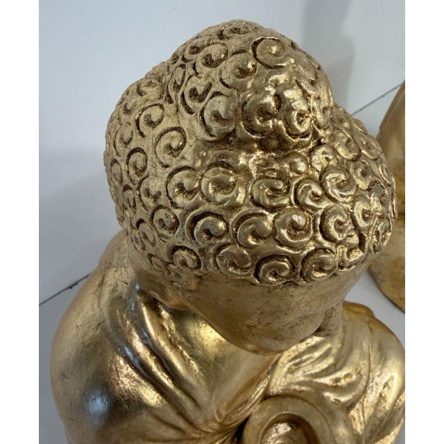 Gold Southeast Asian Artist, Buddha Sculptures, 20th Century, Gilt Terracotta, Set of 2 For Sale - Image 8 of 14
