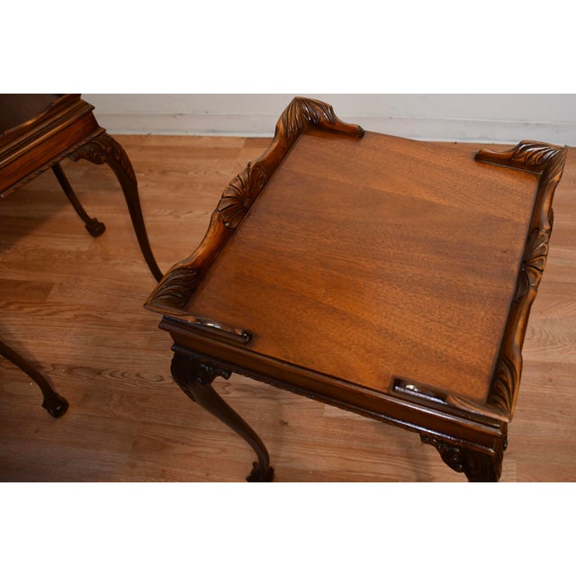 1950s Pair of Chippendale Style Mahogany Side Tables / End Tables For Sale - Image 16 of 18