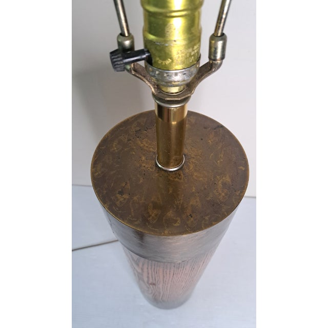 Vintage Mid-Century Modern Oak and Brass Cylinder Table Lamp For Sale - Image 11 of 13