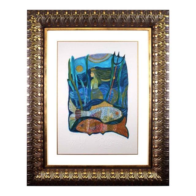 Judith Bledsoe Pisces Zodiac Hand Signed Contemporary Lithograph 108/250 Framed For Sale