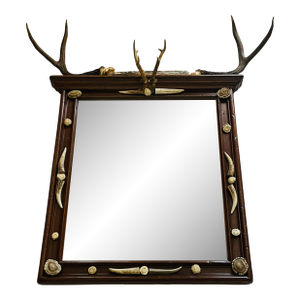 Gorgeous Black Forest Antique Mirror With Antlers and Birrows