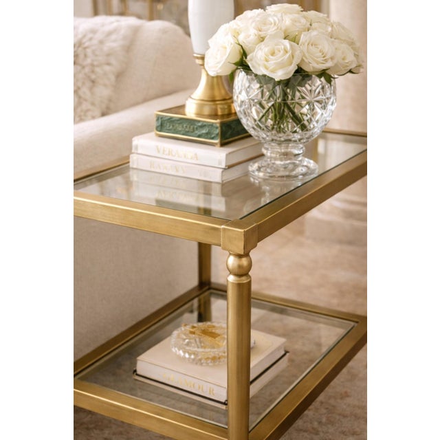 Vintage Brass & Glass Two-Tier Side Table With Turned Legs, Hollywood Regency Style For Sale In Los Angeles - Image 6 of 6