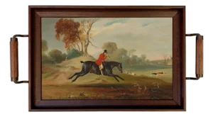 Fox Hunter and Hounds Handmade Wood and Glass Tray