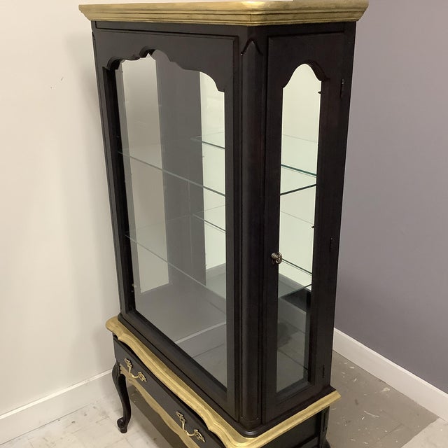 Vintage Hammary Black Gold Double Side Door Display Curio Cabinet Queen Anne For Sale - Image 4 of 12
