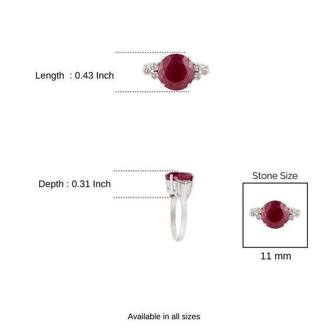 7.2 Carat Deep Red Round Cut Ruby Diamond Ring in Solid Sterling Silver - Size 6.5 For Sale - Image 10 of 12