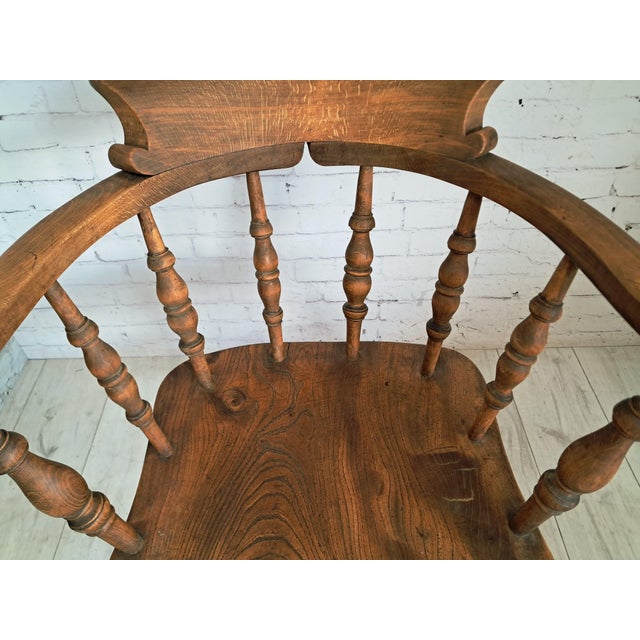 Antique Victorian Smokers Bow Armchair in Beech & Elm, 1880s For Sale - Image 16 of 18