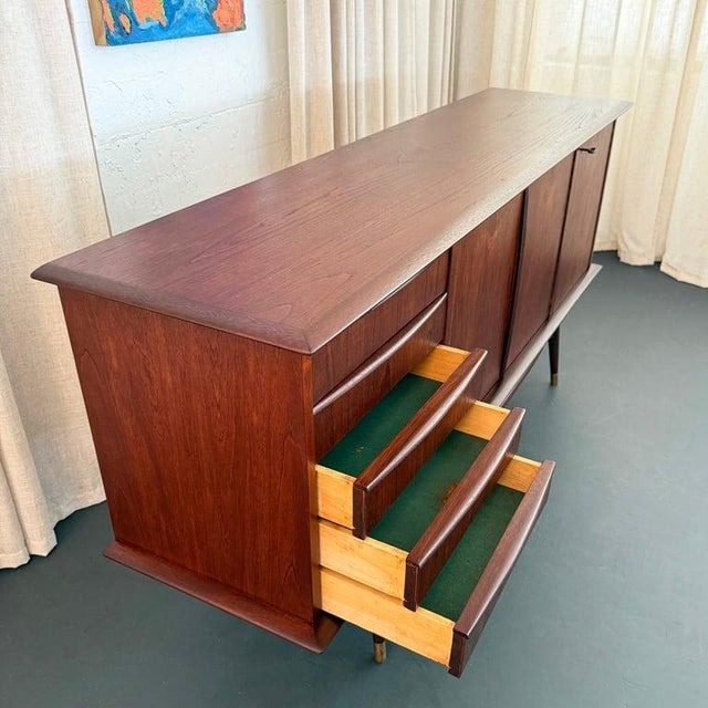 Brown 1960s Scandinavian Modern Teak Sideboard Credenza With Pull-Out Tray For Sale - Image 8 of 13