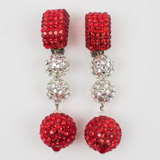 Richard Kerr Richard Kerr Red and White Jeweled Clip Earrings For Sale - Image 4 of 6
