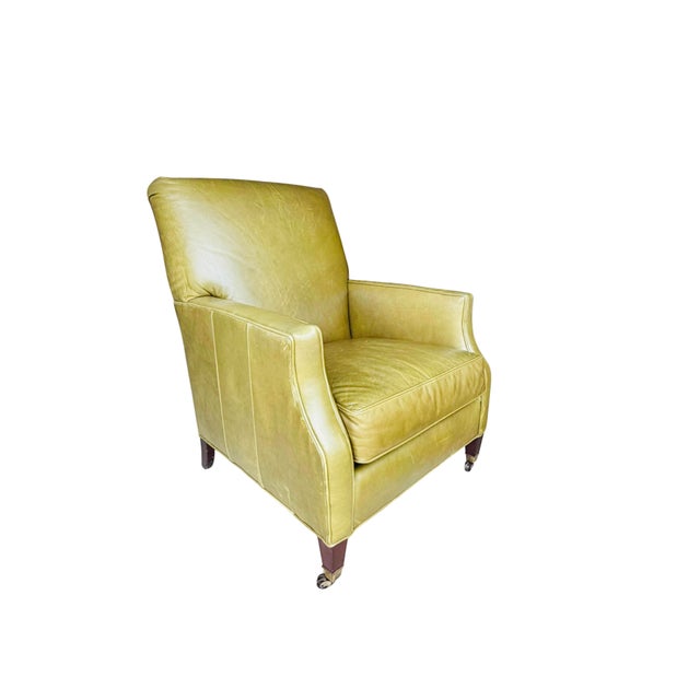Olive Vintage Cr Laine Olive Green Leather Lounge Chair & Ottoman | George Smith Style For Sale - Image 8 of 18