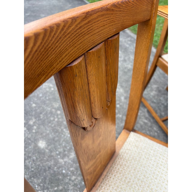 Jacob Bean Revival Style English Oak Dining Set with Trestle Table and Four Dining Chairs .