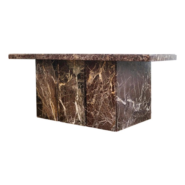 Vintage Rosso Levanto Marble Dining Table | Italian Pedestal Plinth Desk, Four-Seater For Sale