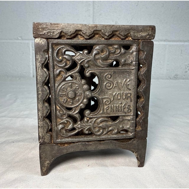 American Scarce Antique Cast Iron Still Penny Bank Save Your Pennies Kenton Safe For Sale - Image 3 of 8