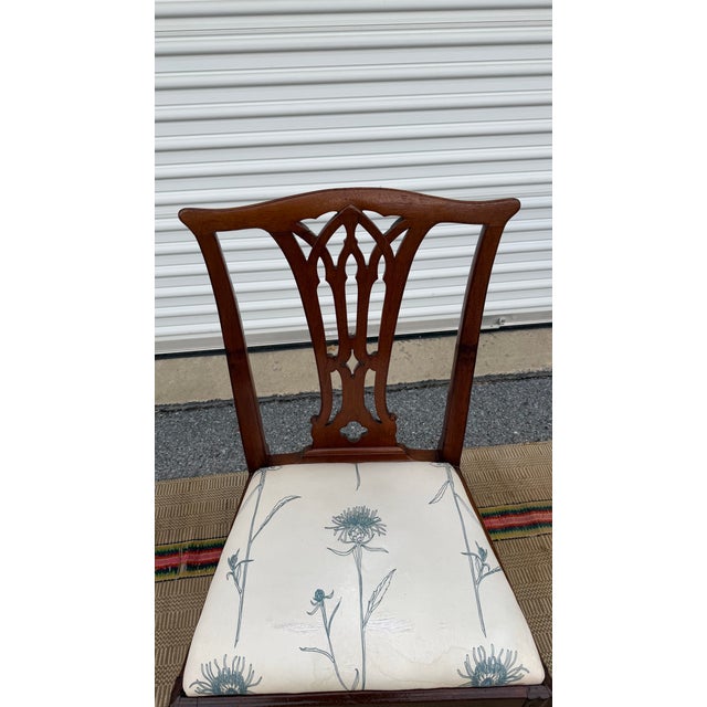 A Antique English Mahogany Gothic Georgian Side Chair, 18th Century English, circa 1780-1800 Mahogany frame, with a beech...